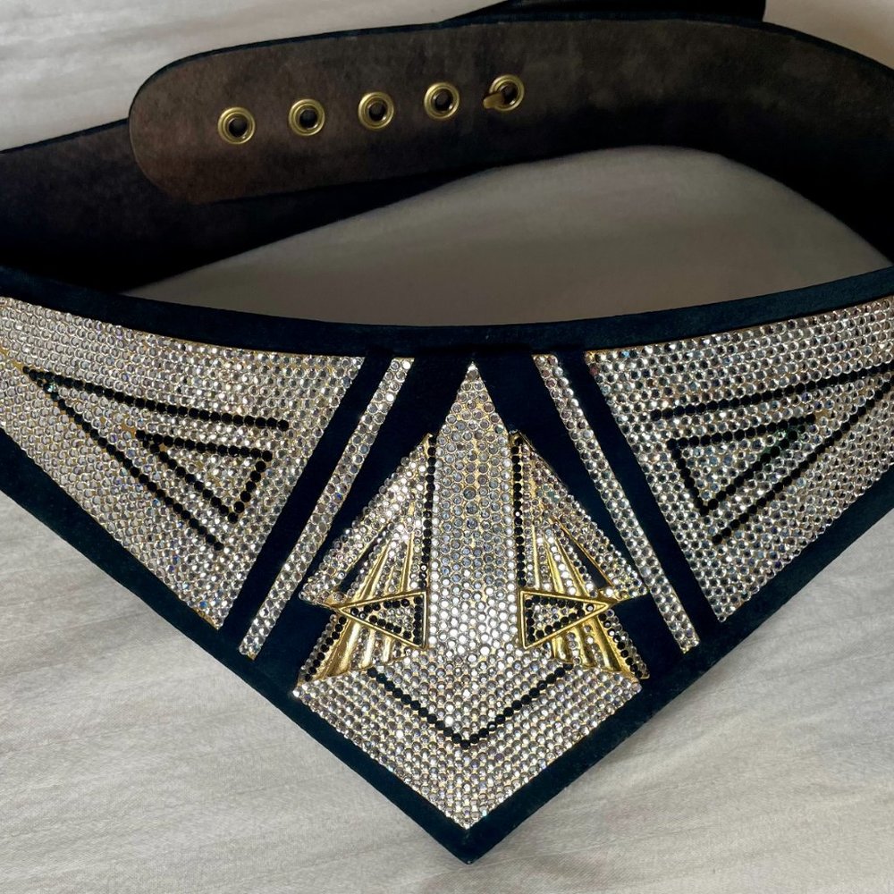 Henryks Bijoux 80's Jewelled Black Suede Wide Belt